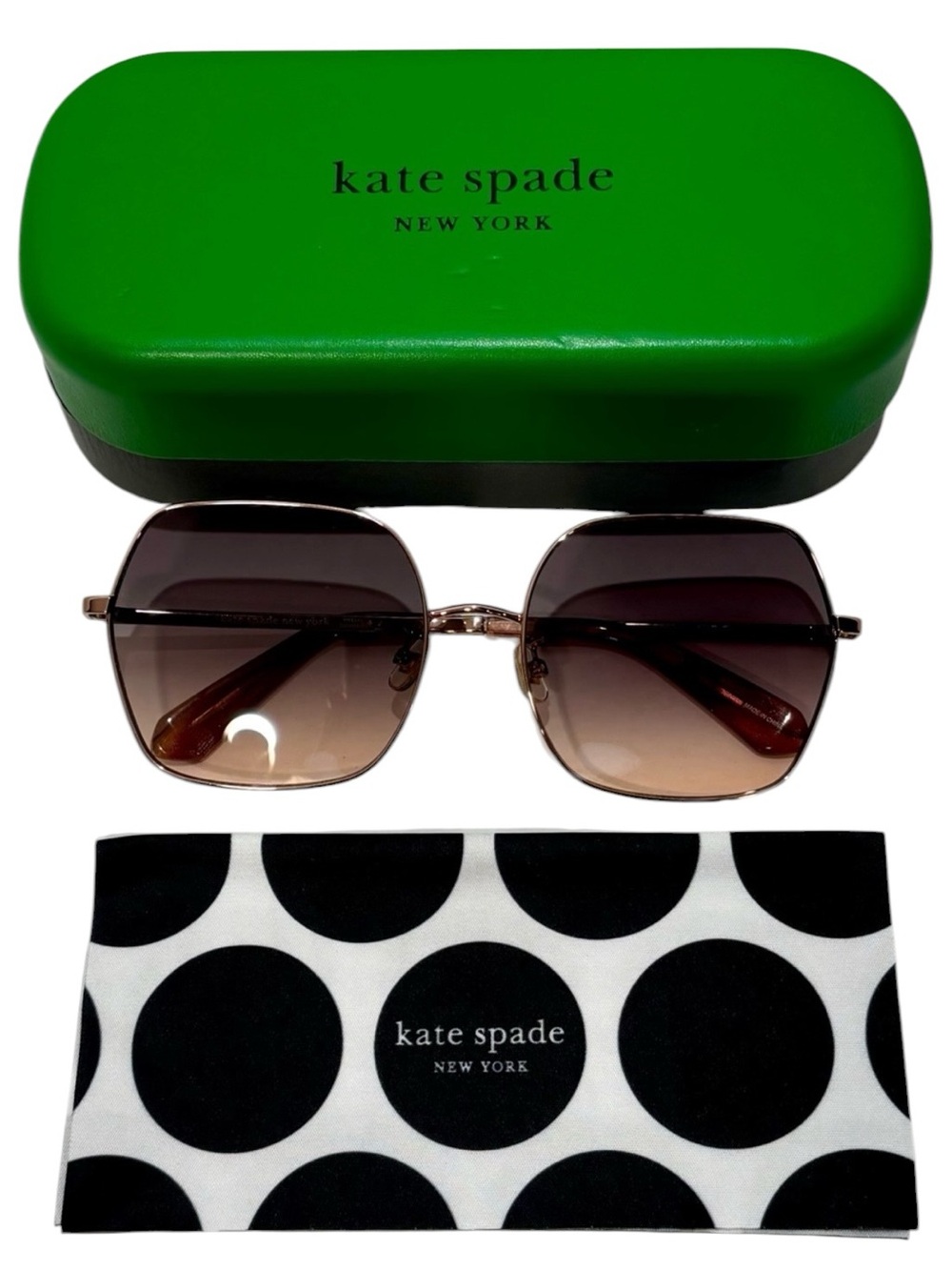 Kate Spade New York HELLO SUNSHINE Geometric Gold Brown Gradient Sunglasses EUC